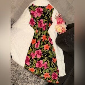 R&K Floral Midi Dress - Pink, Orange, Green on Black size 6